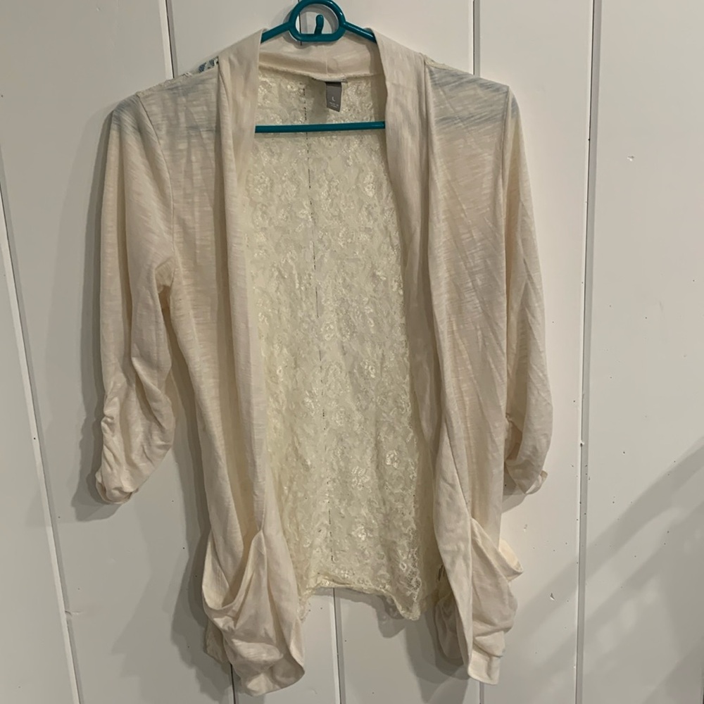Vanity Cream Cardigan W/Pockets & Lace Back